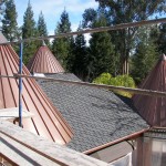 Three copper panel standing seam turrets