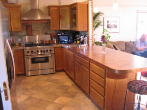 48 oz copper countertop with radius corners, custom patina by customer