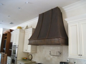 Standing Seam Copper Hood With Textured Face And Brown Patina