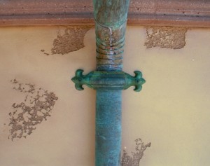 3" Round Cast Bronze Fleur-de-lis Downspout Strap W/Green Patina