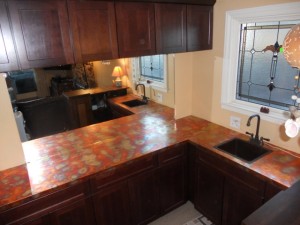 Copper countertop with burnished finish