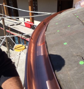 Inside view of stretch formed 6" WGS Half Round Copper Gutter