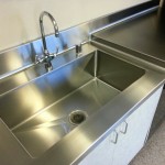Close up of welded-in sink