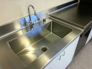 Close up of welded-in sink